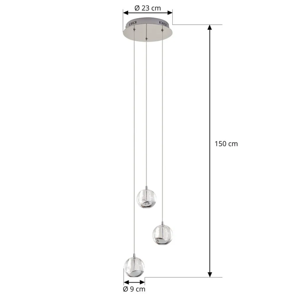 Pendellamper|Pendellamper ^ Lucande LED-pendellampe Hayley, Ø 25 cm, 3 lyskilder, krom, glas