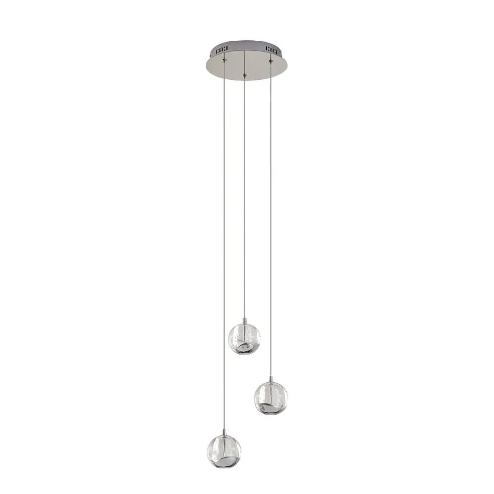 Pendellamper|Pendellamper ^ Lucande LED-pendellampe Hayley, Ø 25 cm, 3 lyskilder, krom, glas