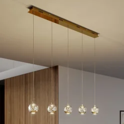 Lucande Pendellamper|Pendellamper > LED-pendellampe Hayley, 96 cm, 5 lyskilder, guld, glas