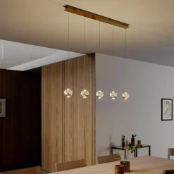 Lucande Pendellamper|Pendellamper > LED-pendellampe Hayley, 96 cm, 5 lyskilder, guld, glas