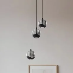 Lucande Pendellamper|Pendellamper > LED-pendellampe Hayley, sort, 3 lyskilder, glas