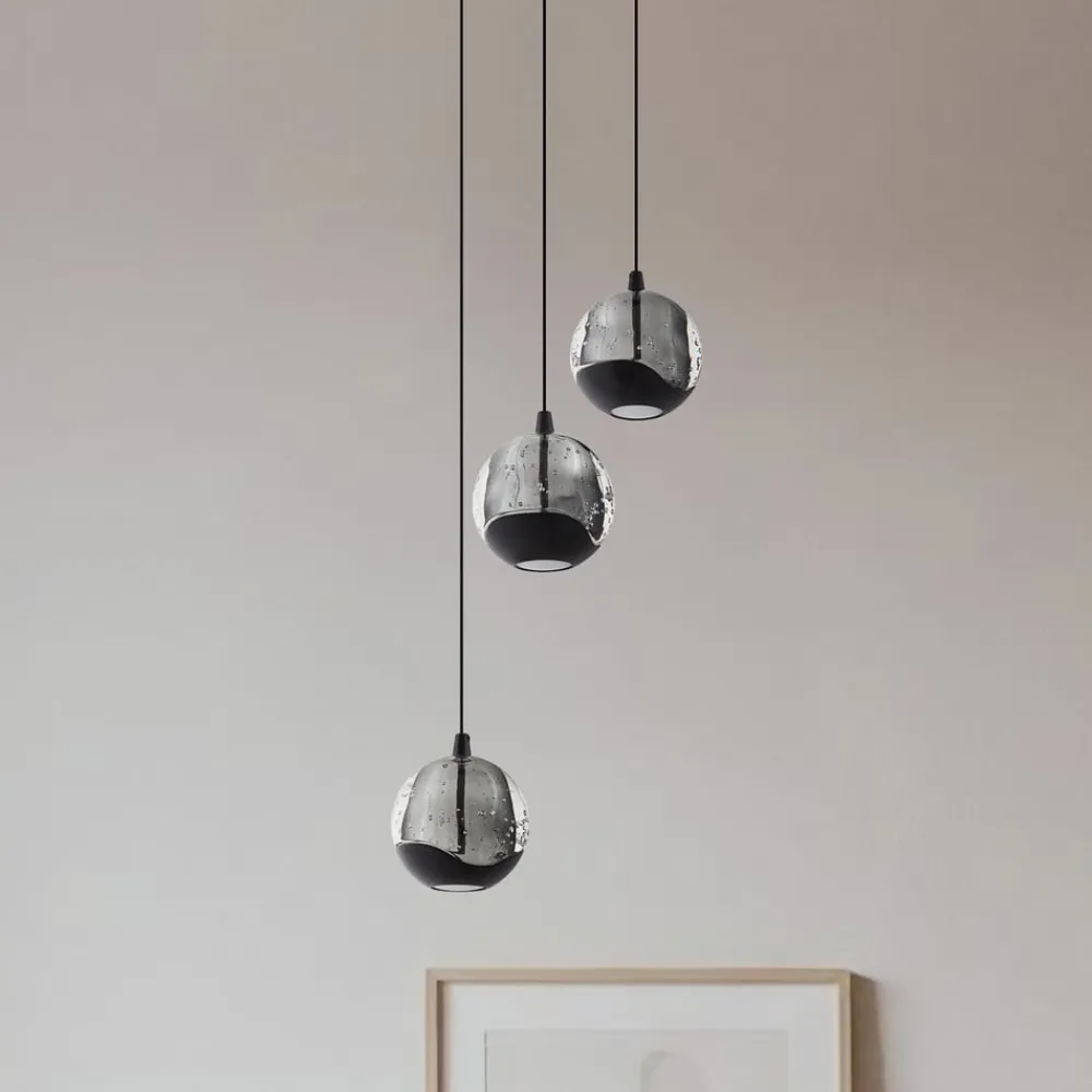 Lucande Pendellamper|Pendellamper > LED-pendellampe Hayley, sort, 3 lyskilder, glas