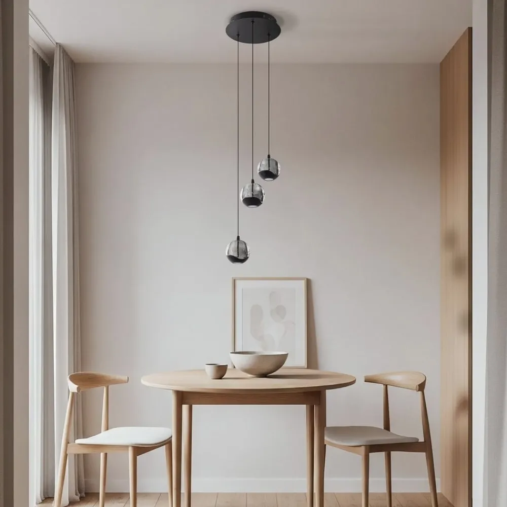 Lucande Pendellamper|Pendellamper > LED-pendellampe Hayley, sort, 3 lyskilder, glas