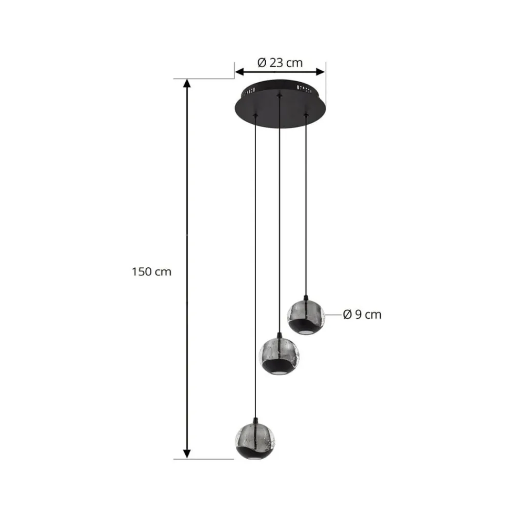 Lucande Pendellamper|Pendellamper > LED-pendellampe Hayley, sort, 3 lyskilder, glas