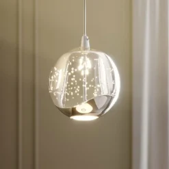 Gang|Pendellamper ^ Lucande LED-pendellampe Hayley, Ø 9 cm, kromfarvet, glas