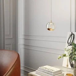 Lucande Pendellamper > LED-pendellampe Hayley, Ø 9 cm, guldfarvet, glas