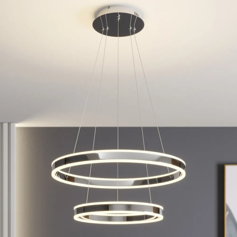 Lucande Pendellamper|Pendellamper > LED-pendellampe Lyani, 60 cm, 2 lyskilder, krom, dæmpbar