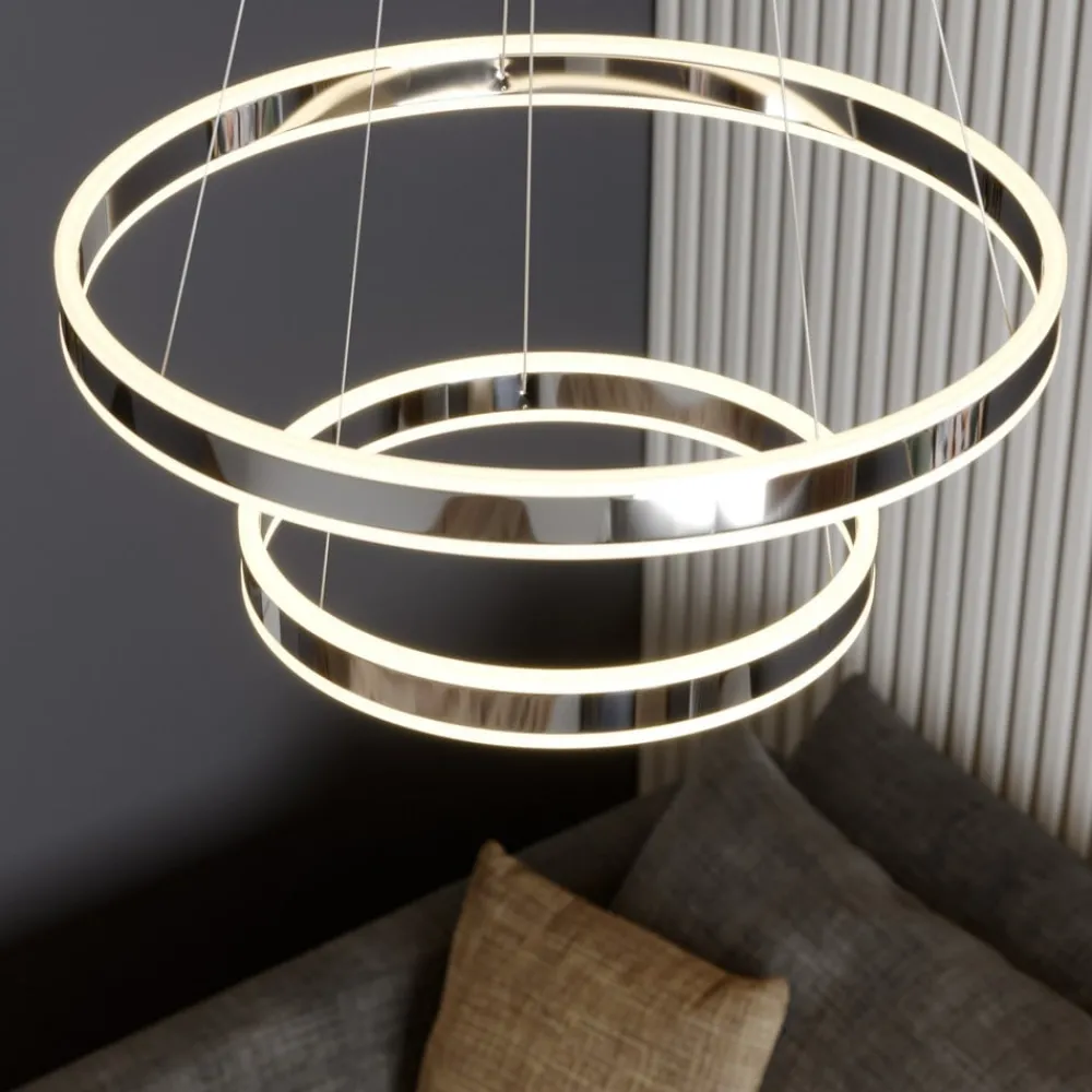 Lucande Pendellamper|Pendellamper > LED-pendellampe Lyani, 60 cm, 2 lyskilder, krom, dæmpbar