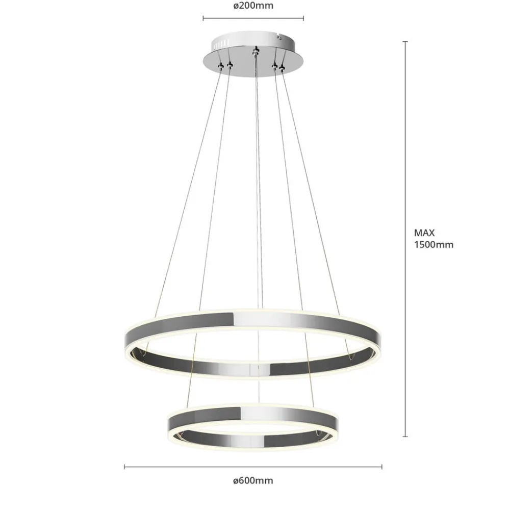 Lucande Pendellamper|Pendellamper > LED-pendellampe Lyani, 60 cm, 2 lyskilder, krom, dæmpbar