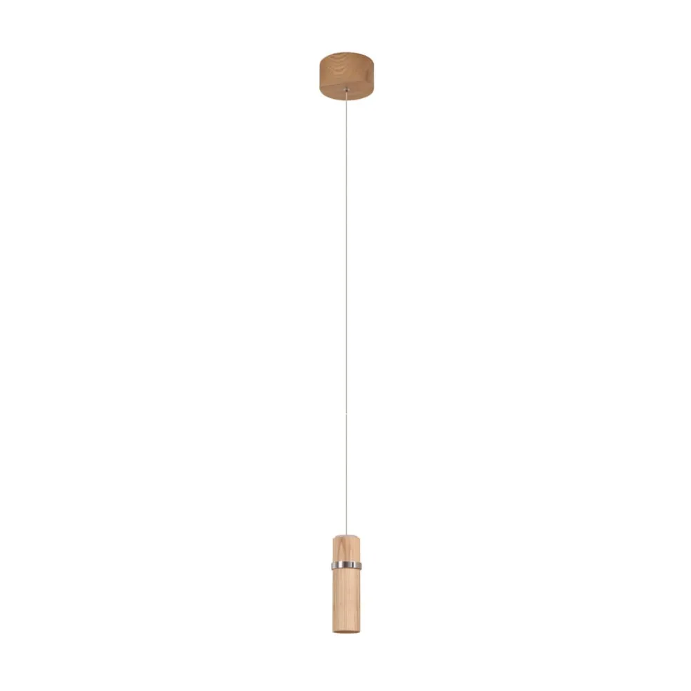 Pendellamper ^ Lucande LED-pendel Nojus, træ, op/ned, Ø 6 cm