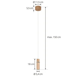 Pendellamper ^ Lucande LED-pendel Nojus, træ, op/ned, Ø 6 cm
