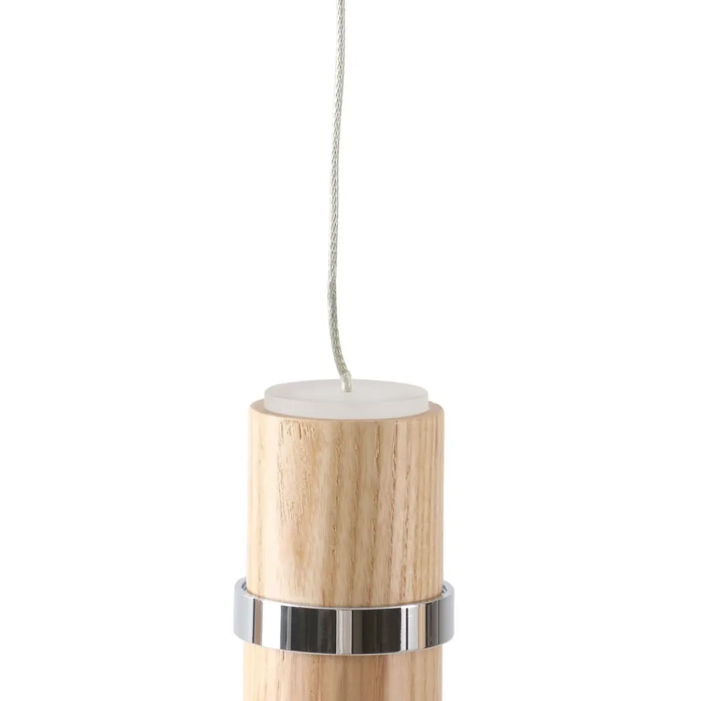 Pendellamper ^ Lucande LED-pendel Nojus, træ, op/ned, Ø 6 cm