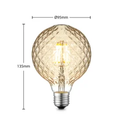 Dæmpbar Led-Pære|Filament Pære ^ Lucande LED-pære E27 G95 4 W 2.700 K dæmp, ravgul