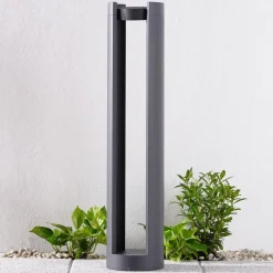 Lucande Terrassebelysning|Gadebelysning > LED pullert Dylen, grå, metal, 80 cm, IP65