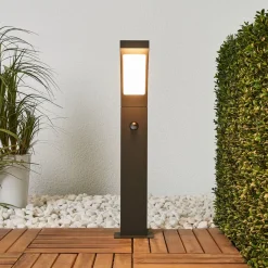 Gadebelysning Med Sensor|Terrassebelysning ^ Lucande LED-pullert Juvia, 60 cm, bevægelsessensor, IP54
