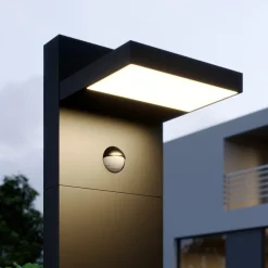 Gadebelysning Med Sensor|Terrassebelysning ^ Lucande LED pullert Silvan, 65 cm, sensor, antracit