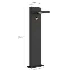 Gadebelysning Med Sensor|Terrassebelysning ^ Lucande LED pullert Silvan, 65 cm, sensor, antracit