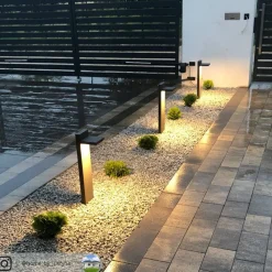 Gadebelysning Med Sensor|Terrassebelysning ^ Lucande LED pullert Silvan, 65 cm, sensor, antracit