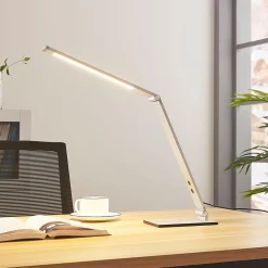 Arbejdsrum/Kontor|Bordlamper ^ Lucande LED-skrivebordslampe Nicano, grå, metal, dæmpbar.