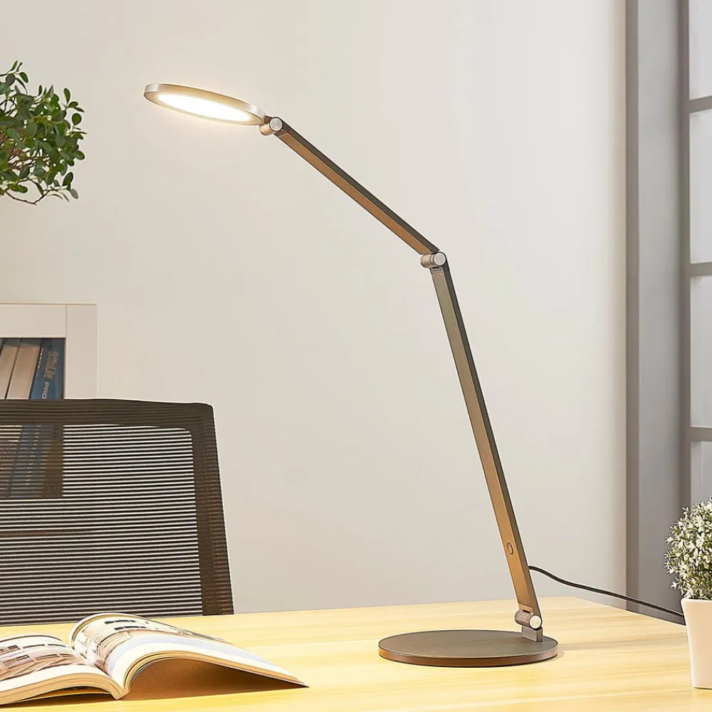 Arbejdsrum/Kontor|Bordlamper ^ Lucande LED-skrivebordslampe Mion, 41 cm, rund, dæmpbar