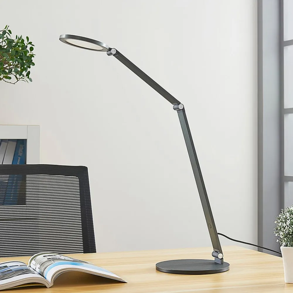 Arbejdsrum/Kontor|Bordlamper ^ Lucande LED-skrivebordslampe Mion, 41 cm, rund, dæmpbar