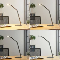 Arbejdsrum/Kontor|Bordlamper ^ Lucande LED-skrivebordslampe Mion, 41 cm, rund, dæmpbar