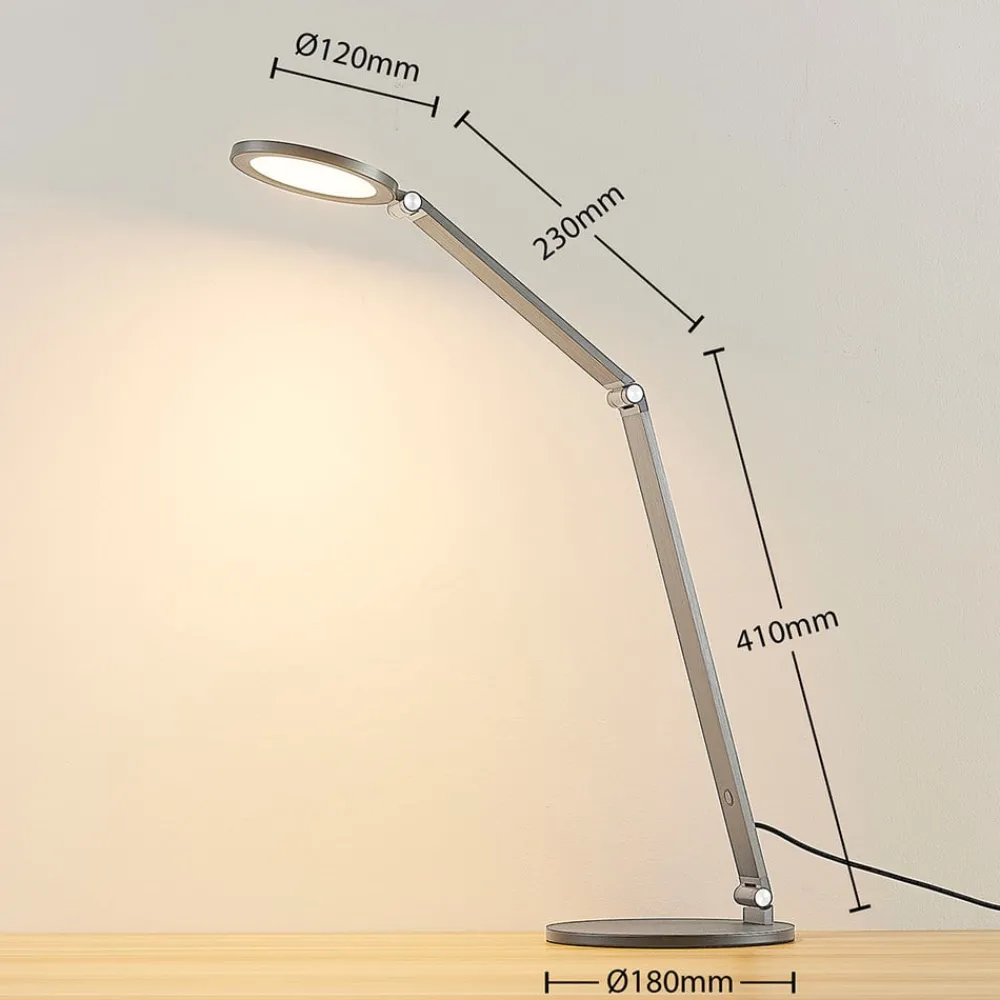 Arbejdsrum/Kontor|Bordlamper ^ Lucande LED-skrivebordslampe Mion, 41 cm, rund, dæmpbar