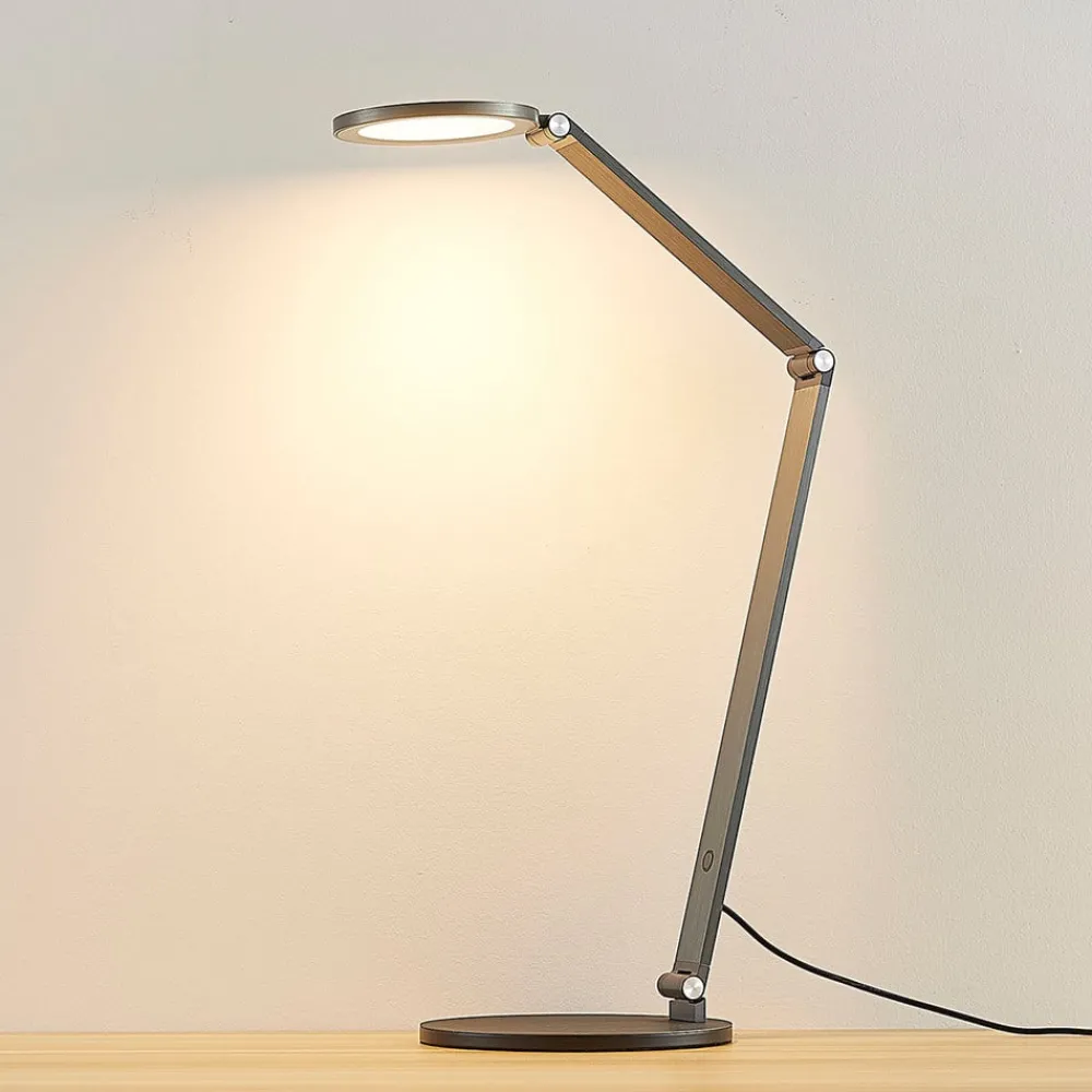 Arbejdsrum/Kontor|Bordlamper ^ Lucande LED-skrivebordslampe Mion, 41 cm, rund, dæmpbar