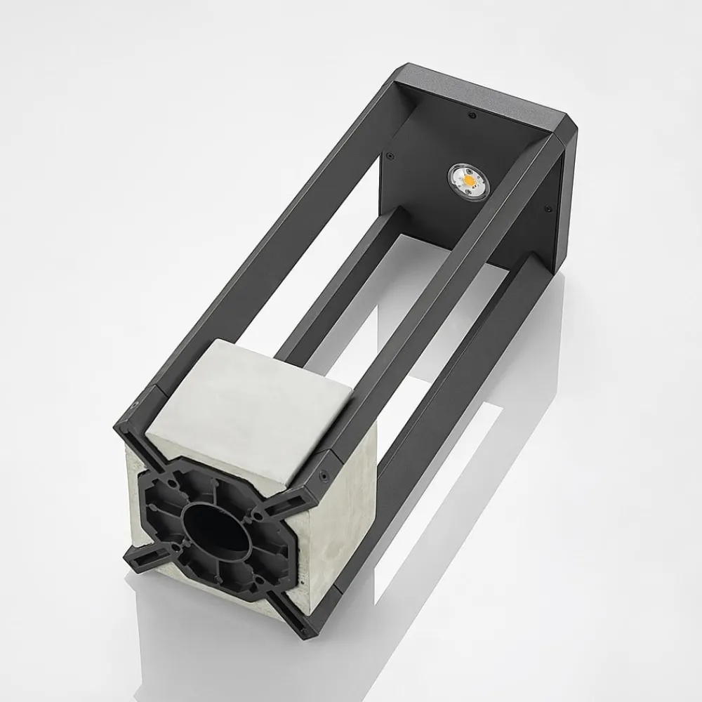 Terrassebelysning|Sokkellamper ^ Lucande LED-sokkellampe Kalisa, IP65, 42 cm, grå, metal