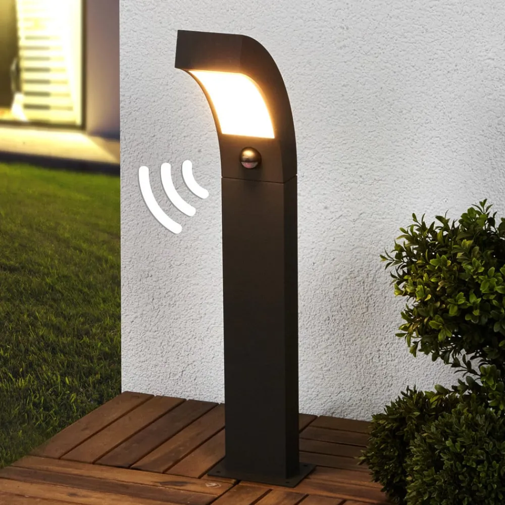 Lucande Sokkellamper Med Sensor|Terrassebelysning > LED-sokkellampe Lennik, sensor, 60 cm, antracit