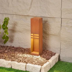 Terrassebelysning|Sokkellamper ^ Lucande LED-sokkellampe Oxido, rustfarvet, cortenstål