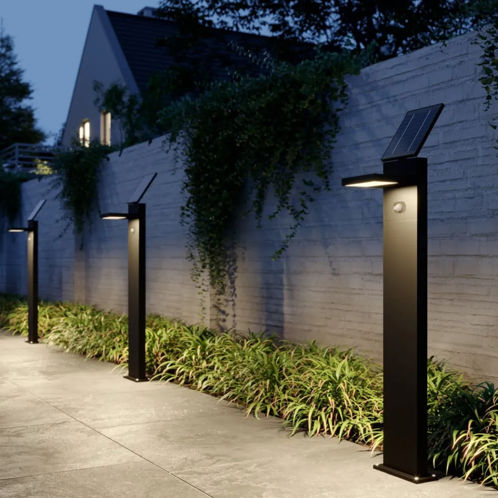 Solcelle Lampe Med Sensor|Gadebelysning Med Sensor ^ Lucande LED-solcellelampe Silvan, 100 cm, sensor, antracit