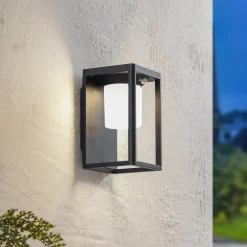 Lucande Solcelle Lampe Med Sensor|Væglamper > LED-solcellelampe Tilena, sort, aluminium, sensor