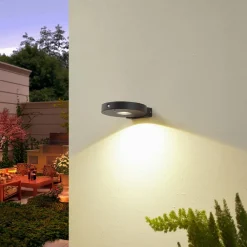 Lucande Solcelle Lampe Med Sensor|Væglampe Med Sensor > LED-solcelle-væglampe Tavon, rund, sort, sensor