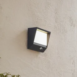 Lucande Solcelle Lampe Med Sensor|Væglamper > LED-solcellevægslampe Dava, 14 cm høj, aluminium, sensor