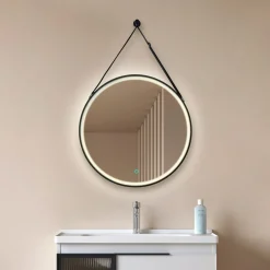 Møbel Og Interiør ^ Lucande LED-spejl Lelin, Ø 45 cm, sort, aluminium, CCT