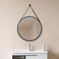 Møbel Og Interiør ^ Lucande LED-spejl Lelin, Ø 45 cm, sort, aluminium, CCT