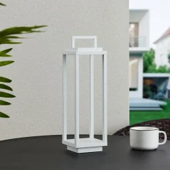 Dekorationsbelysning|Bordlamper ^ Lucande LED-udendørslampe Mirina, hvid, genopladeligt batteri, touch-dæmper