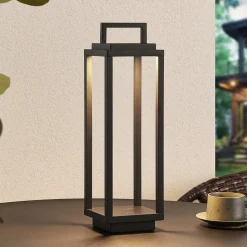 Dekorationsbelysning|Terrassebelysning ^ Lucande LED-udendørslampe Mirina, sort, genopladeligt batteri, touch-dæmper