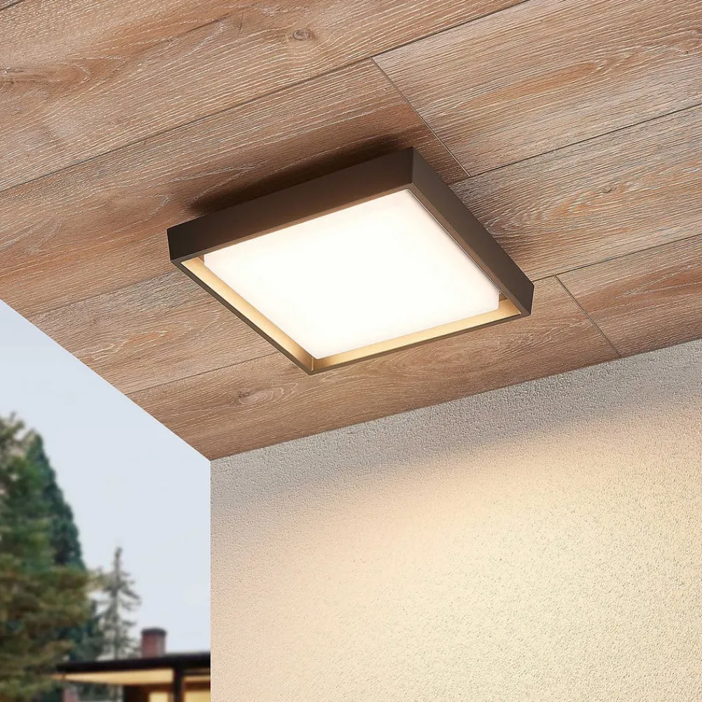 Udendørs Loftlamper ^ Lucande LED udendørs loftlampe Birta, mørkegrå, 27 cm, IP54