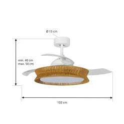 Lucande Loftventilatorer > LED-ventilator Lineta, hvid, reb, Ø 103 cm, støjsvag