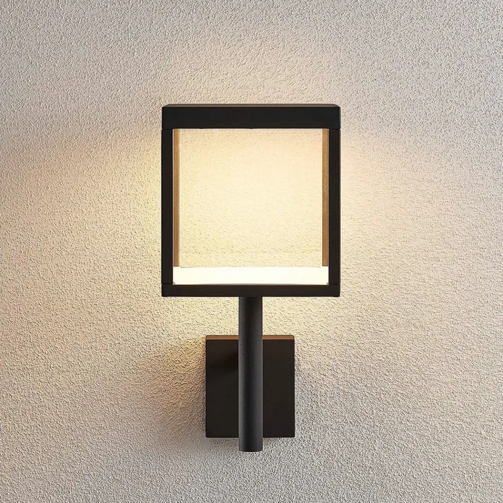 Lucande Væglamper > LED-væglampe Cube, antracit, glas, 37 cm, IP54