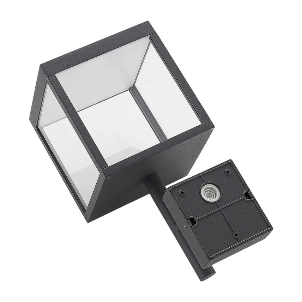 Lucande Væglamper > LED-væglampe Cube, antracit, glas, 37 cm, IP54