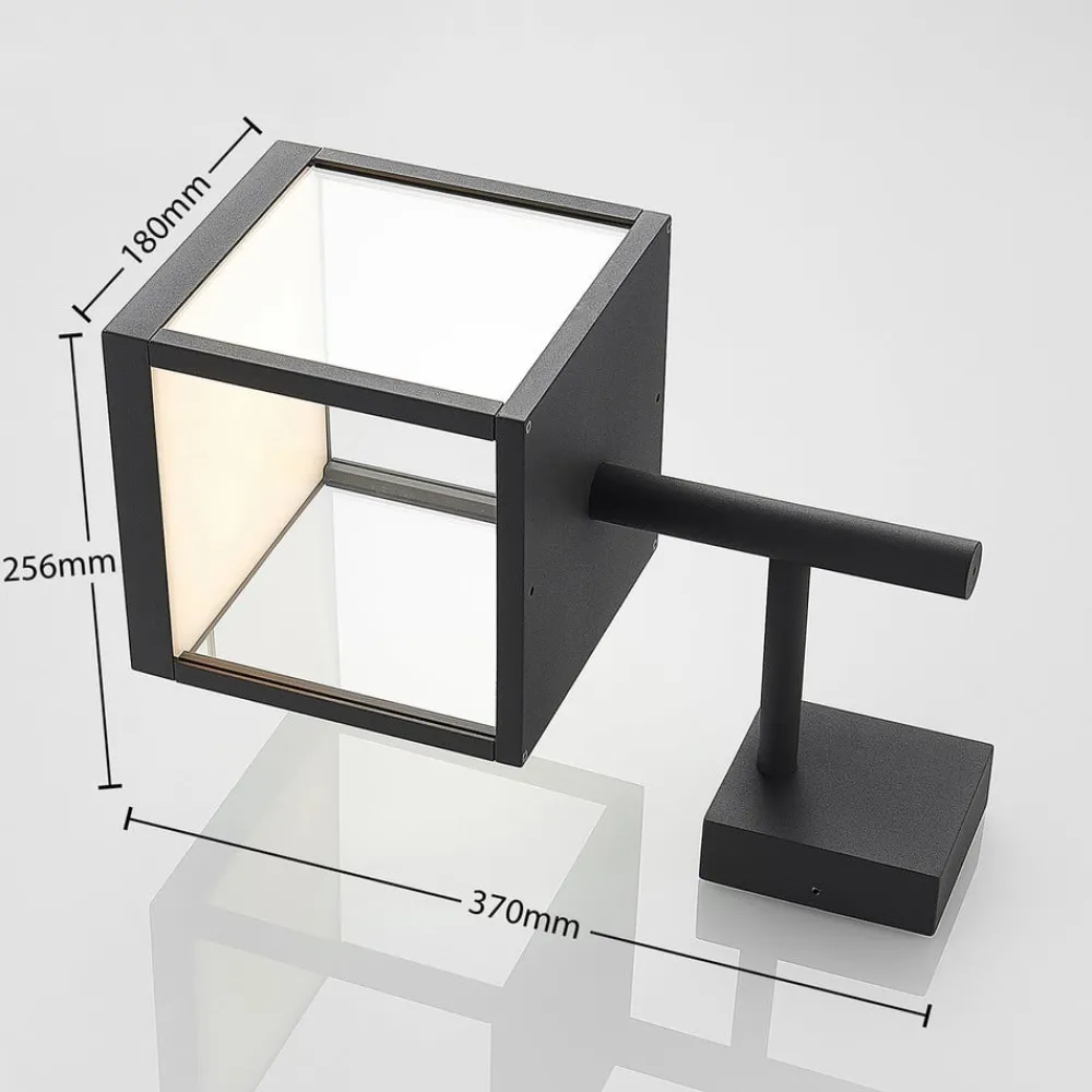 Lucande Væglamper > LED-væglampe Cube, antracit, glas, 37 cm, IP54