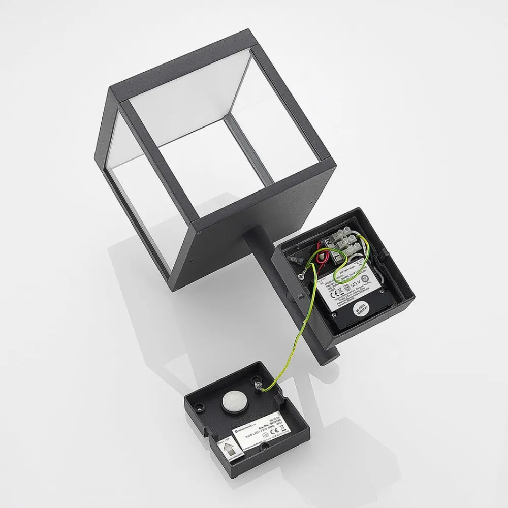 Lucande Væglamper > LED-væglampe Cube, antracit, glas, 37 cm, IP54