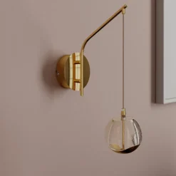 Lucande Pendellamper|Væglamper > LED-væglampe Hayley, guldfarvet, glas, 34 cm høj