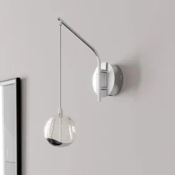 Lucande Væglamper|Væglamper > LED-væglampe Hayley, kromfarvet, glas, højde 34 cm
