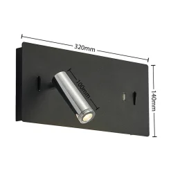 Lucande Væglamper > LED-væglampe Kimo, 32 cm, sort, aluminium, USB
