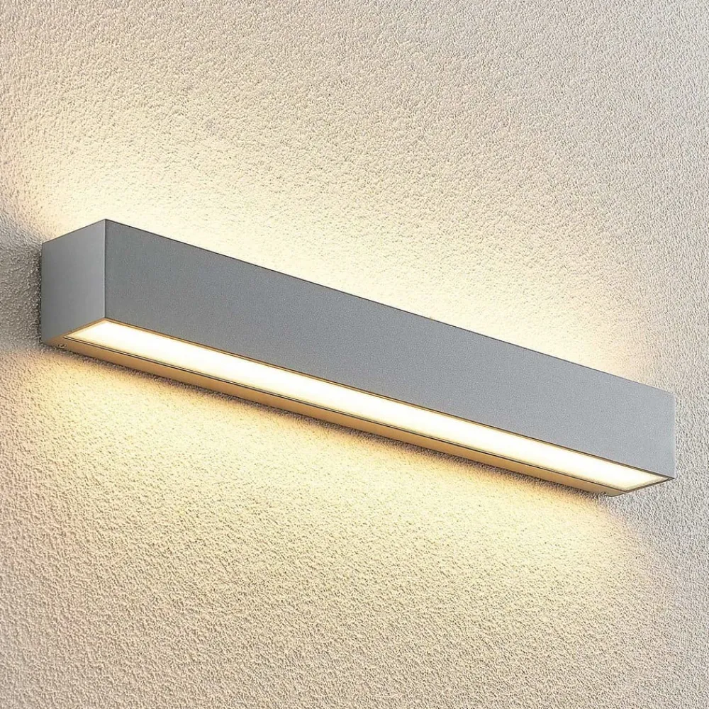 Lucande Terrassebelysning|Væglamper > LED-væglampe Lengo, 50 cm, sølv, 2 lyskilder, IP65