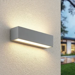 Terrassebelysning|Væglamper ^ Lucande LED-væglampe Lengo, 25 cm, sølv, 2 lyskilder, IP65